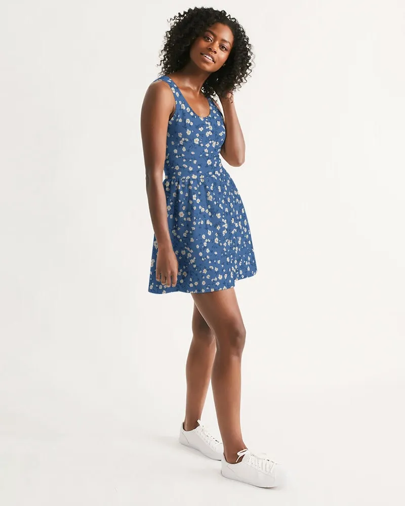 SMF Blue Liberty Floral Feminine Scoop Neck Skater Dress