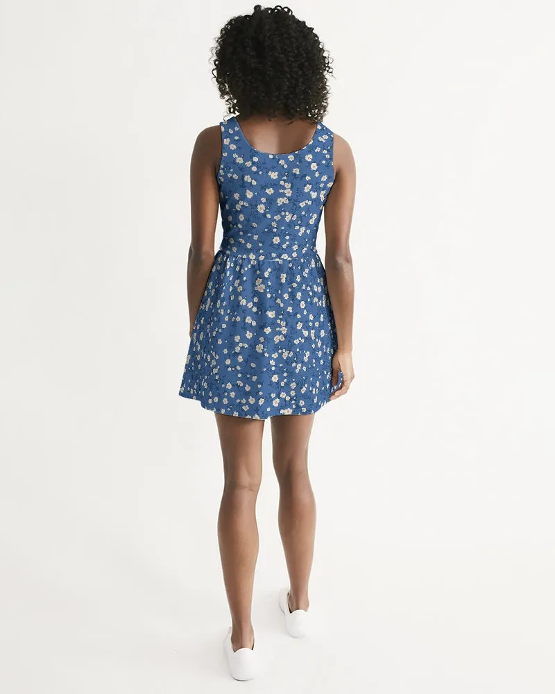 SMF Blue Liberty Floral Feminine Scoop Neck Skater Dress