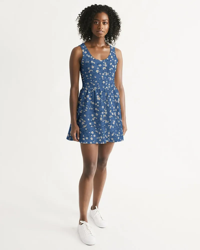 SMF Blue Liberty Floral Feminine Scoop Neck Skater Dress