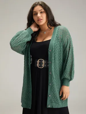 Solid Hollow Out Button Through Cardigan