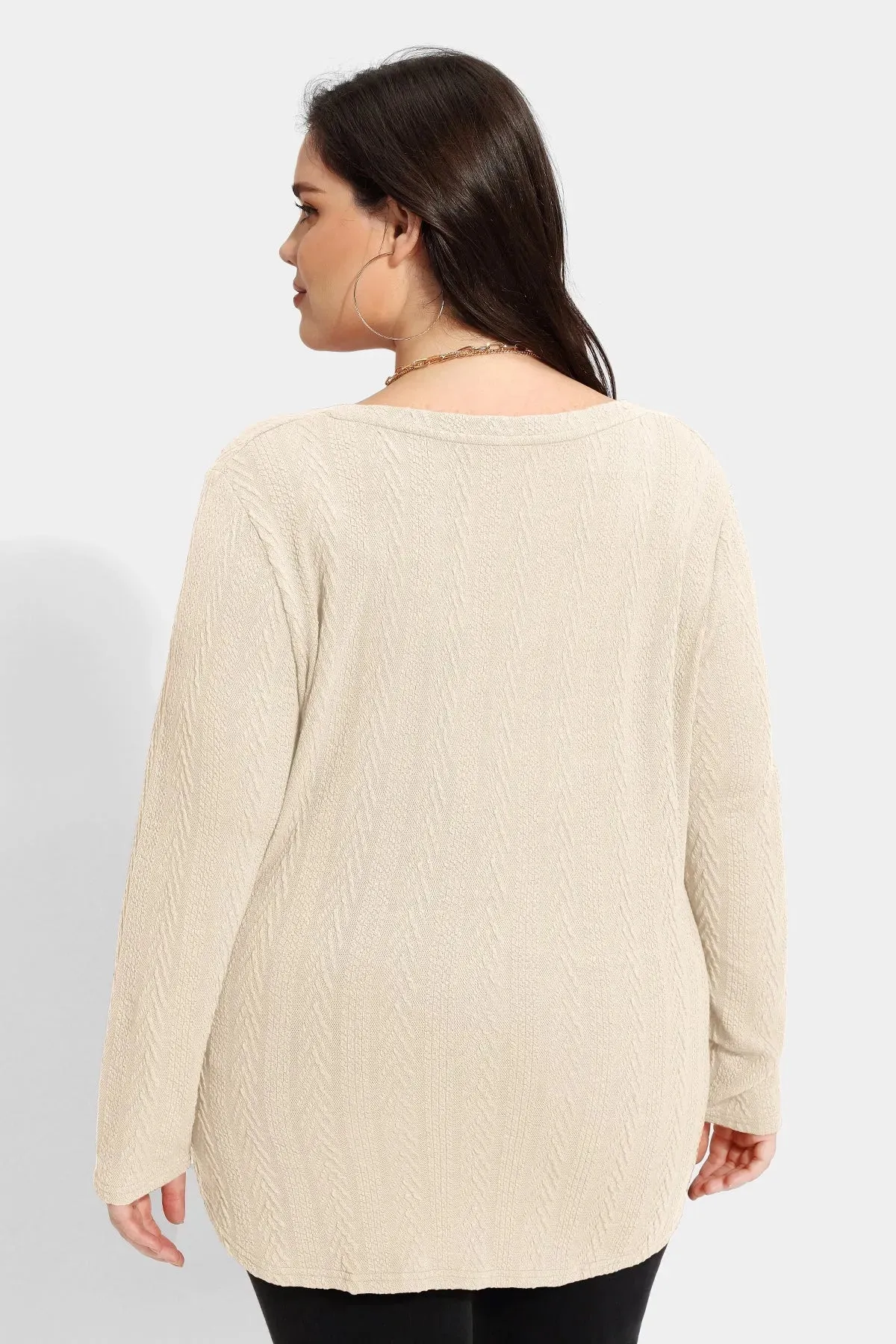 Solid V-neck Loose Long Sleeve Basic Shirt