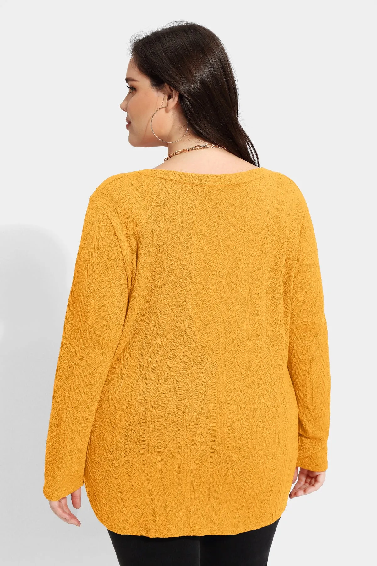 Solid V-neck Loose Long Sleeve Basic Shirt