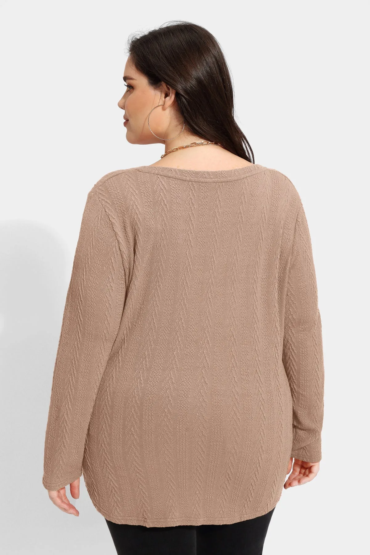 Solid V-neck Loose Long Sleeve Basic Shirt