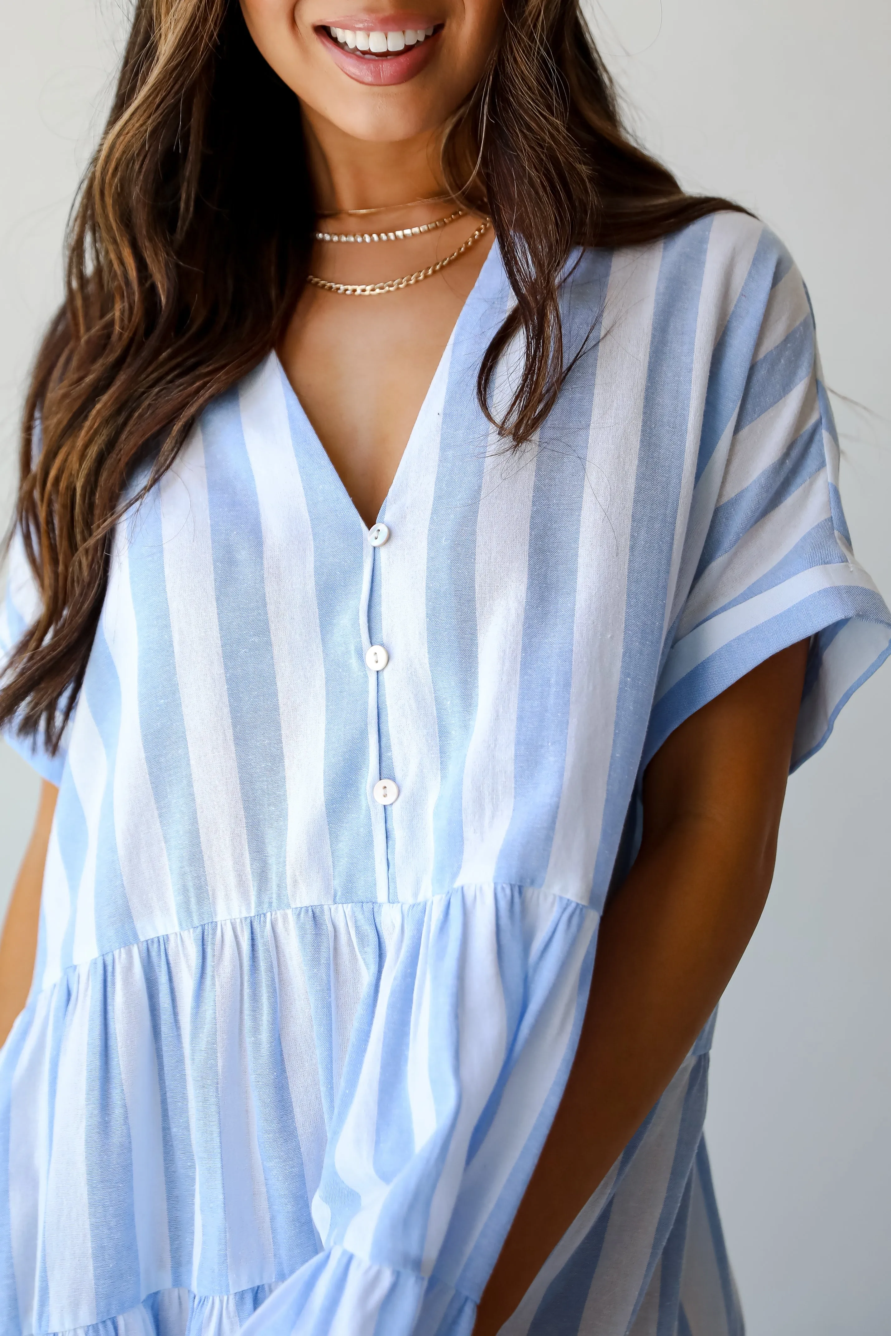 Splendid Attitude Light Blue Striped Mini Dress