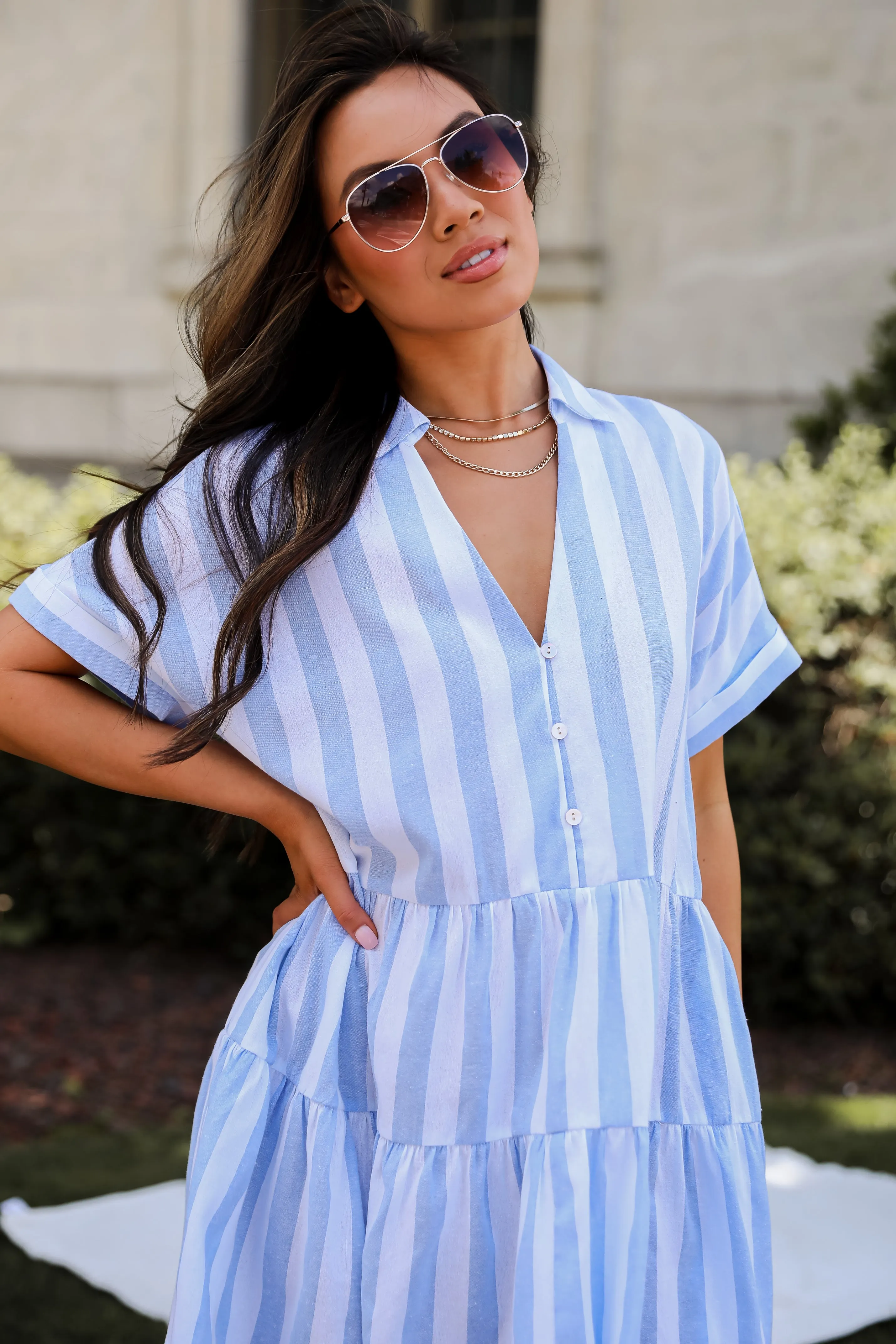 Splendid Attitude Light Blue Striped Mini Dress