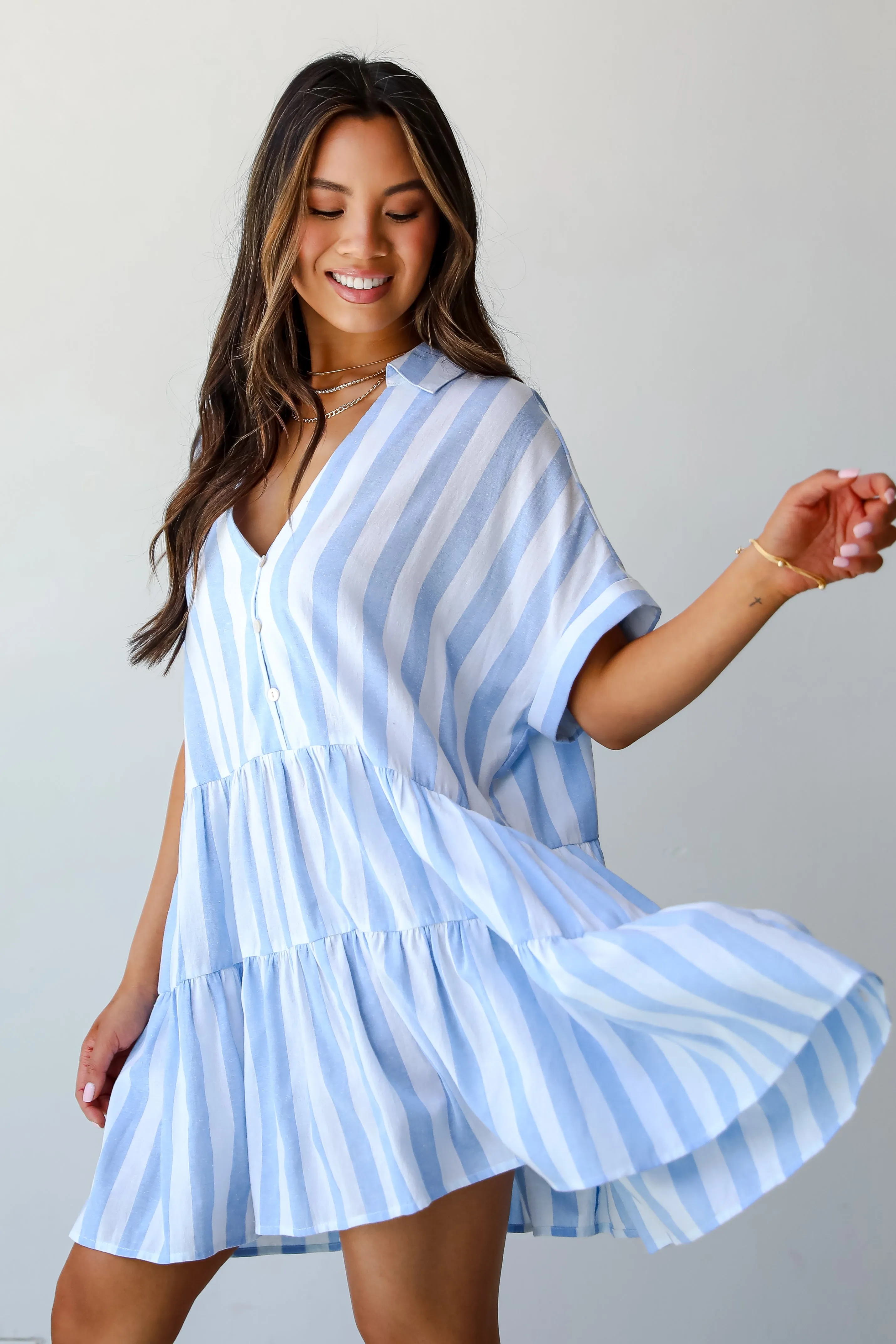 Splendid Attitude Light Blue Striped Mini Dress