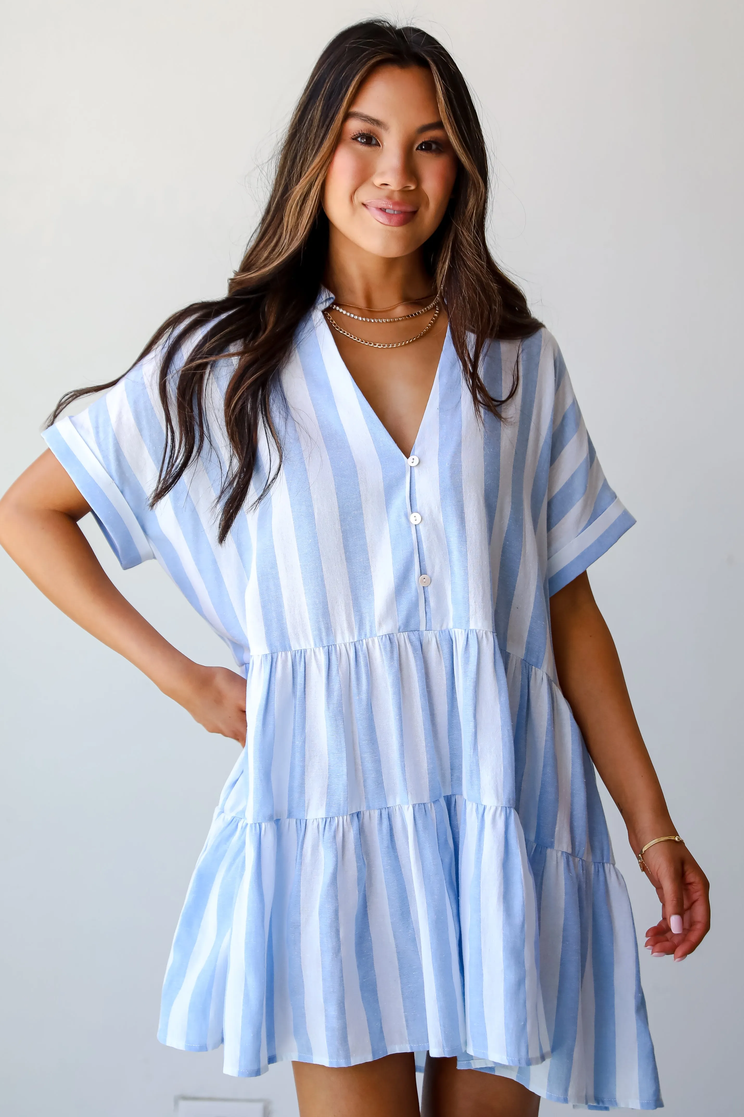 Splendid Attitude Light Blue Striped Mini Dress