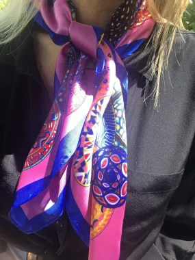 Square Scarf- Multicoloured Pinks and Blues