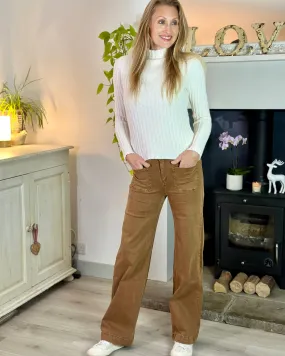 Stretchy Wide Leg Jeans - Tobacco