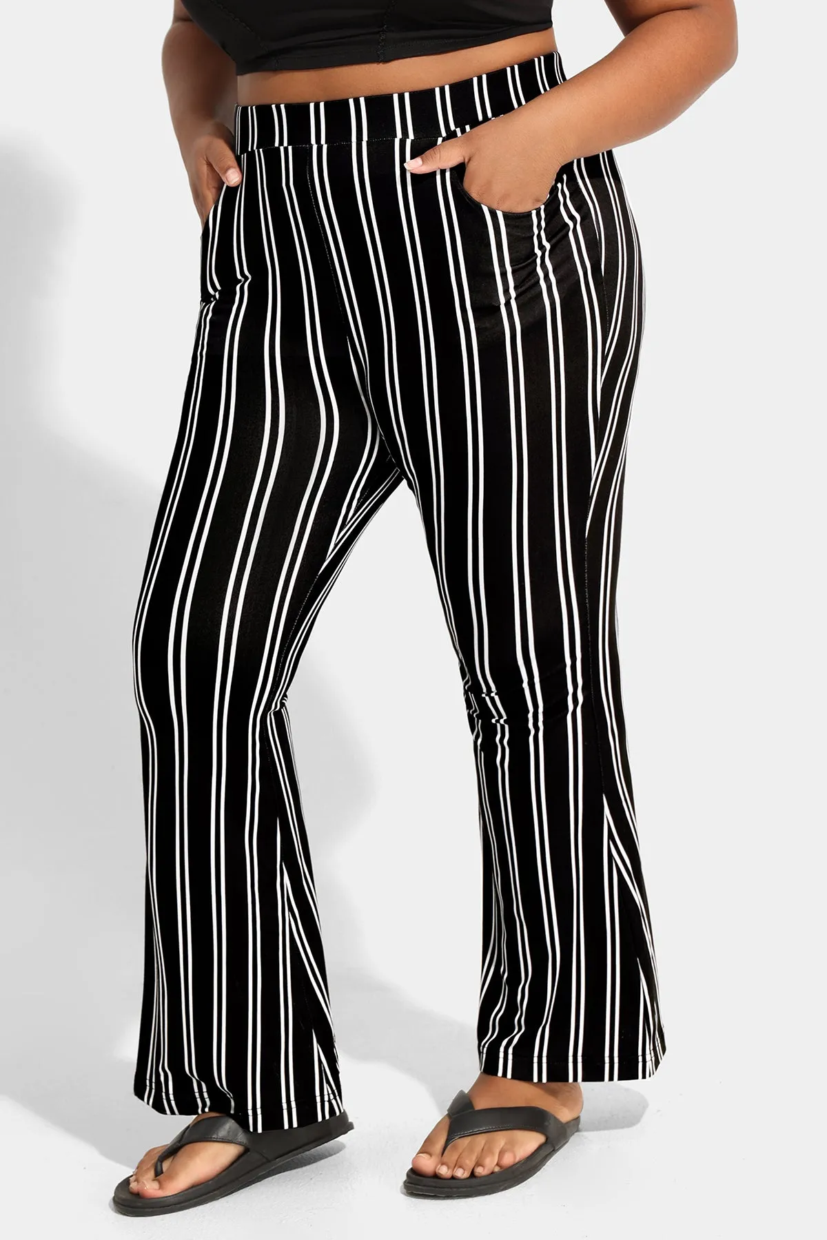 Striped Flared Streetwear Wide Leg Pants with Pockets