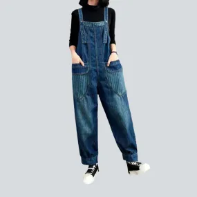 Striped jean overall for women