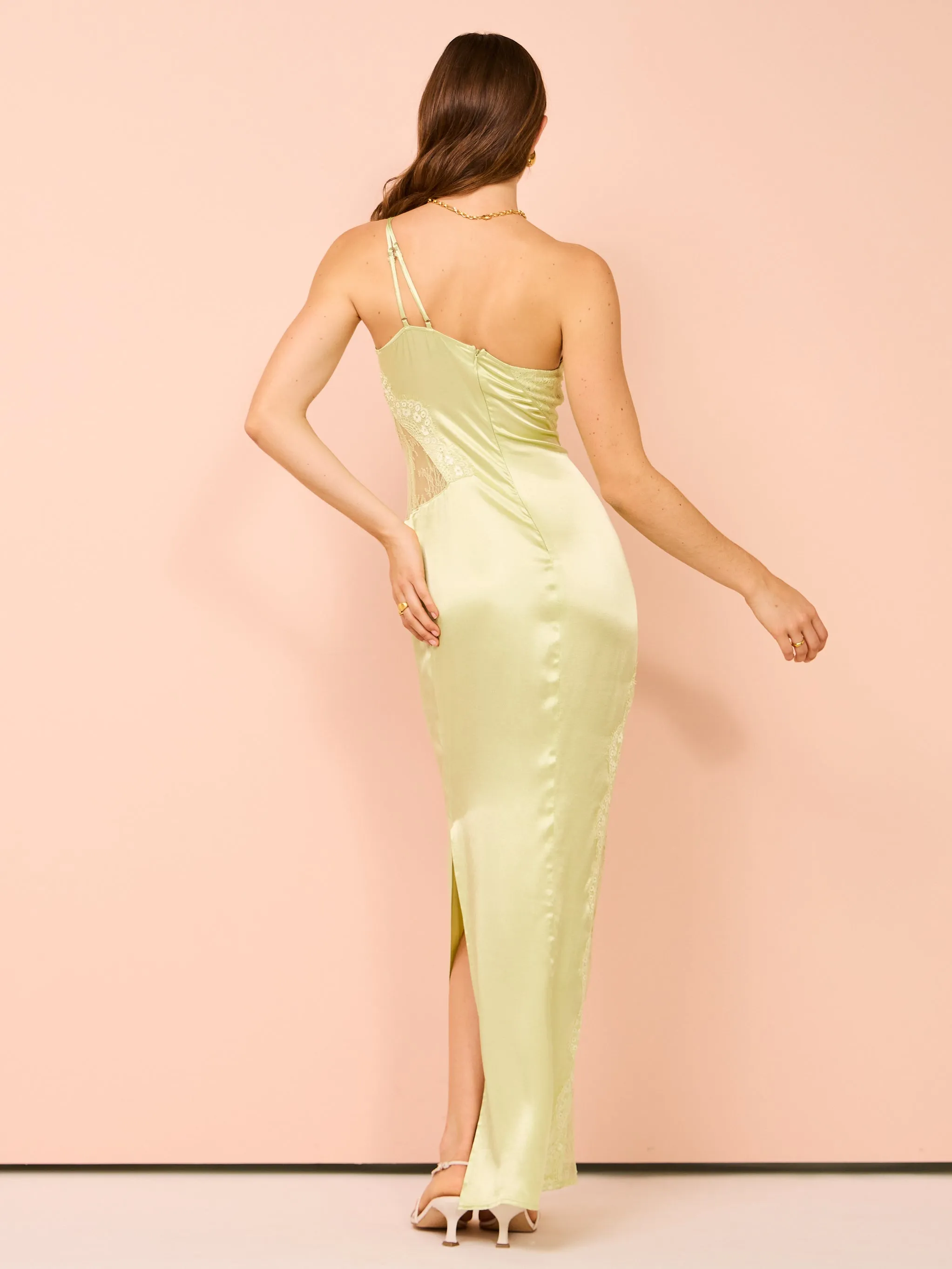 Suboo Nicky One Shoulder Maxi Dress in Celery Green