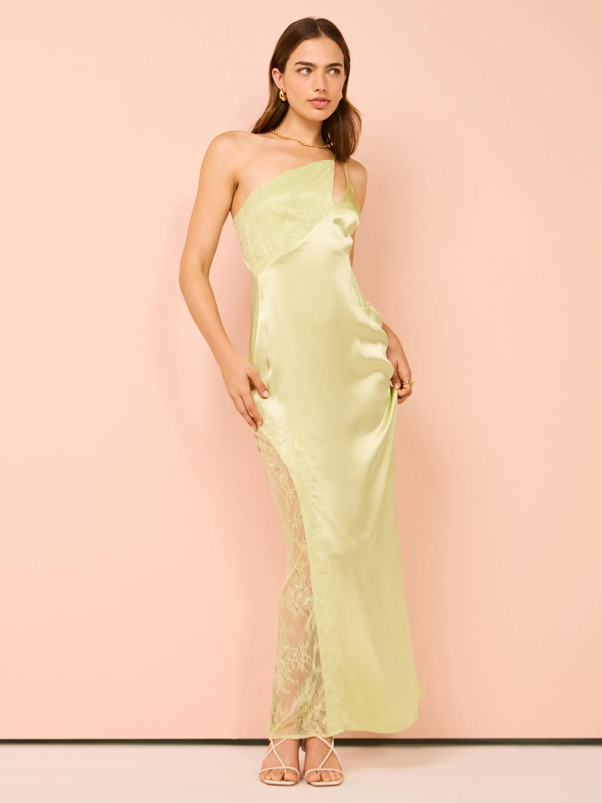 Suboo Nicky One Shoulder Maxi Dress in Celery Green