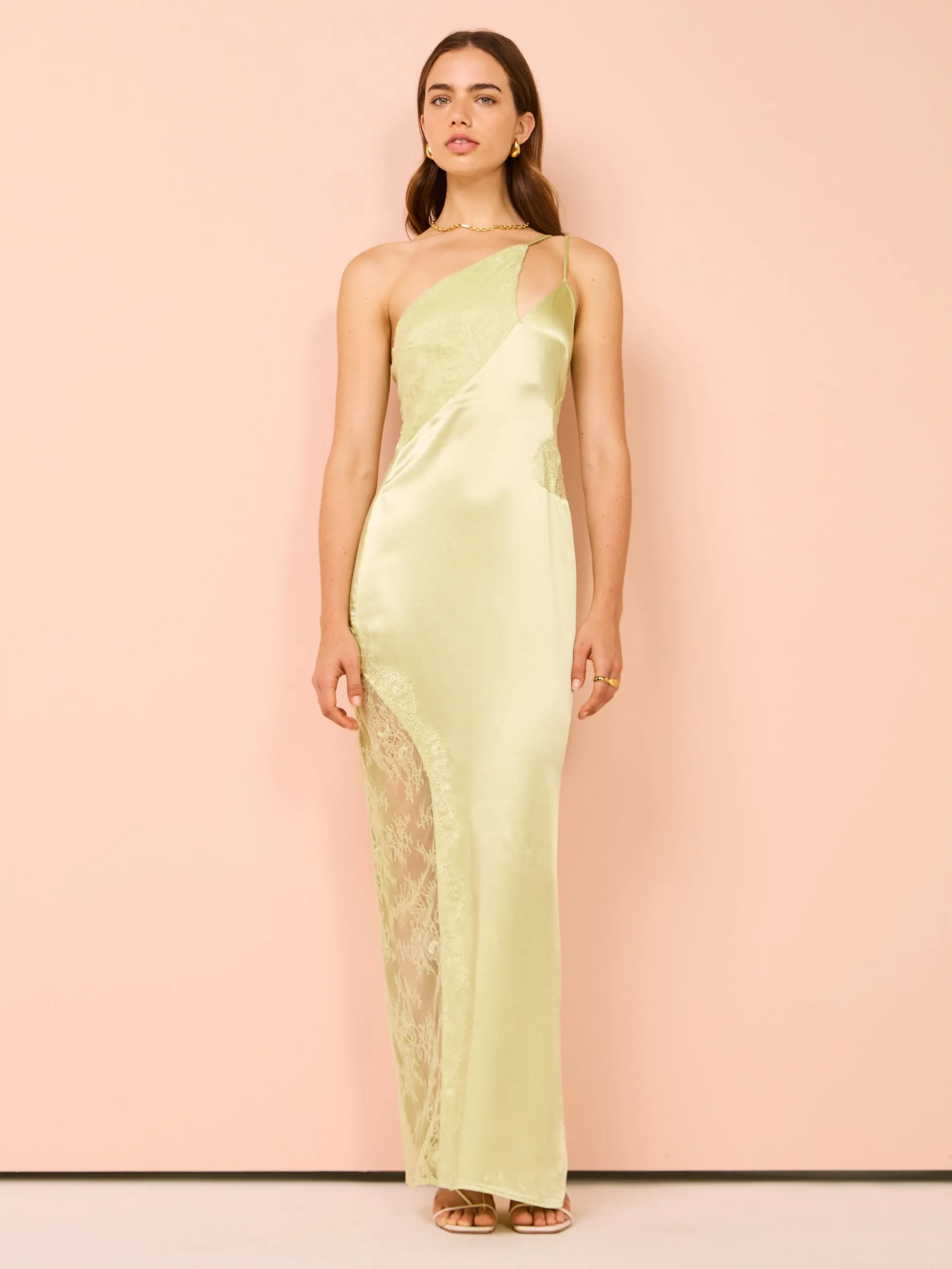 Suboo Nicky One Shoulder Maxi Dress in Celery Green