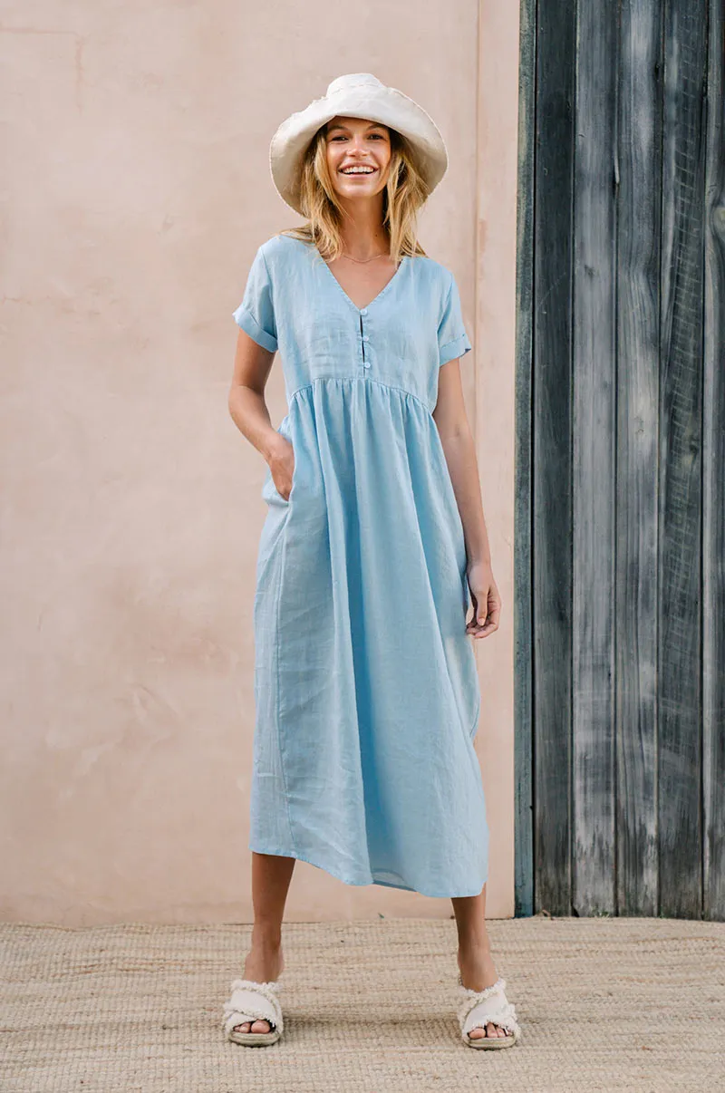 SUNSEEKER Midi Dress - sky blue linen