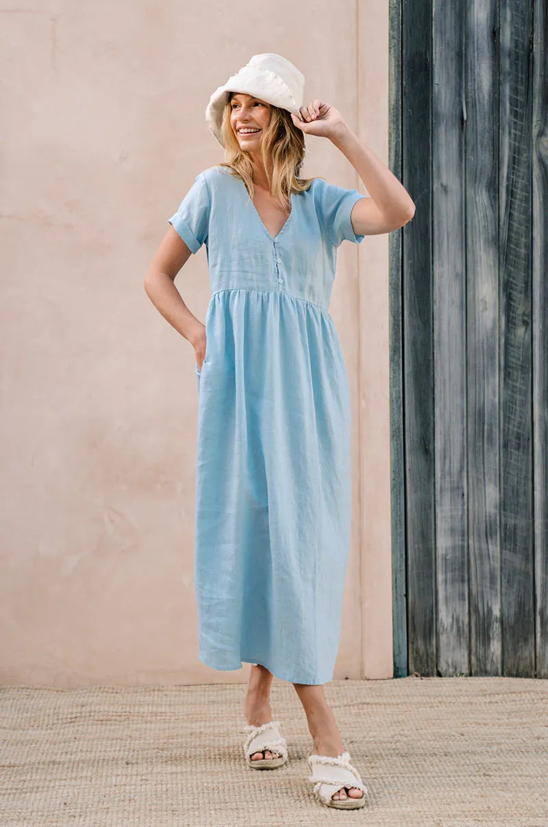 SUNSEEKER Midi Dress - sky blue linen