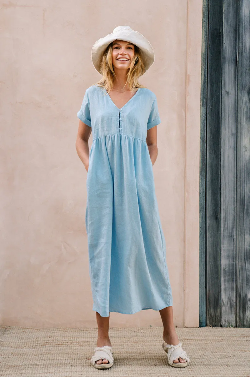 SUNSEEKER Midi Dress - sky blue linen