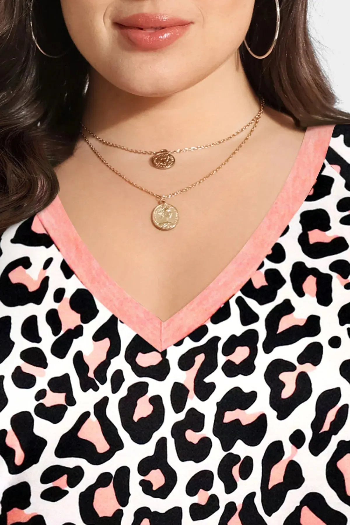 Supersoft Leopard V Neck Pink Short Sleeve Tunic T-Shirt