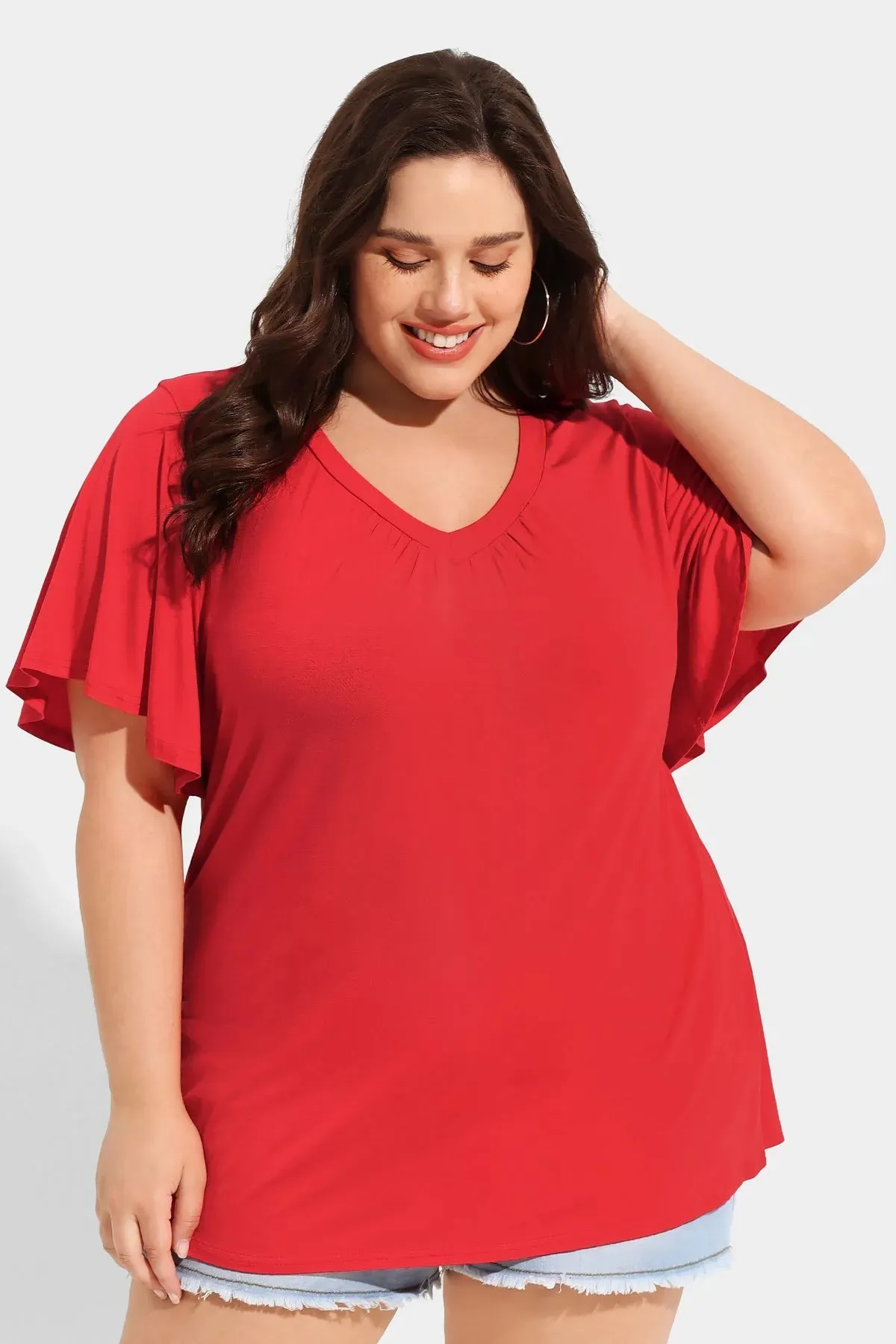 Supersoft Pleated V Neck Solid T-Shirt