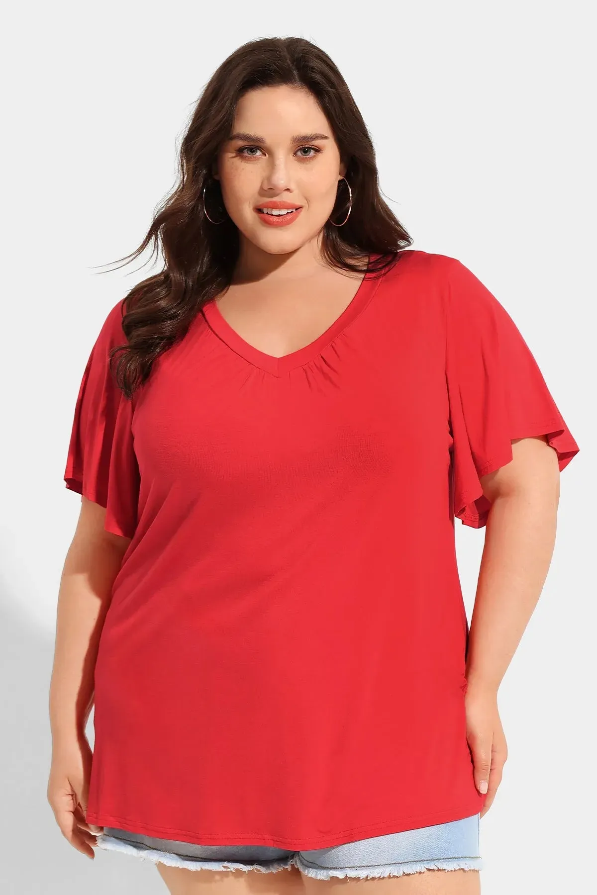 Supersoft Pleated V Neck Solid T-Shirt