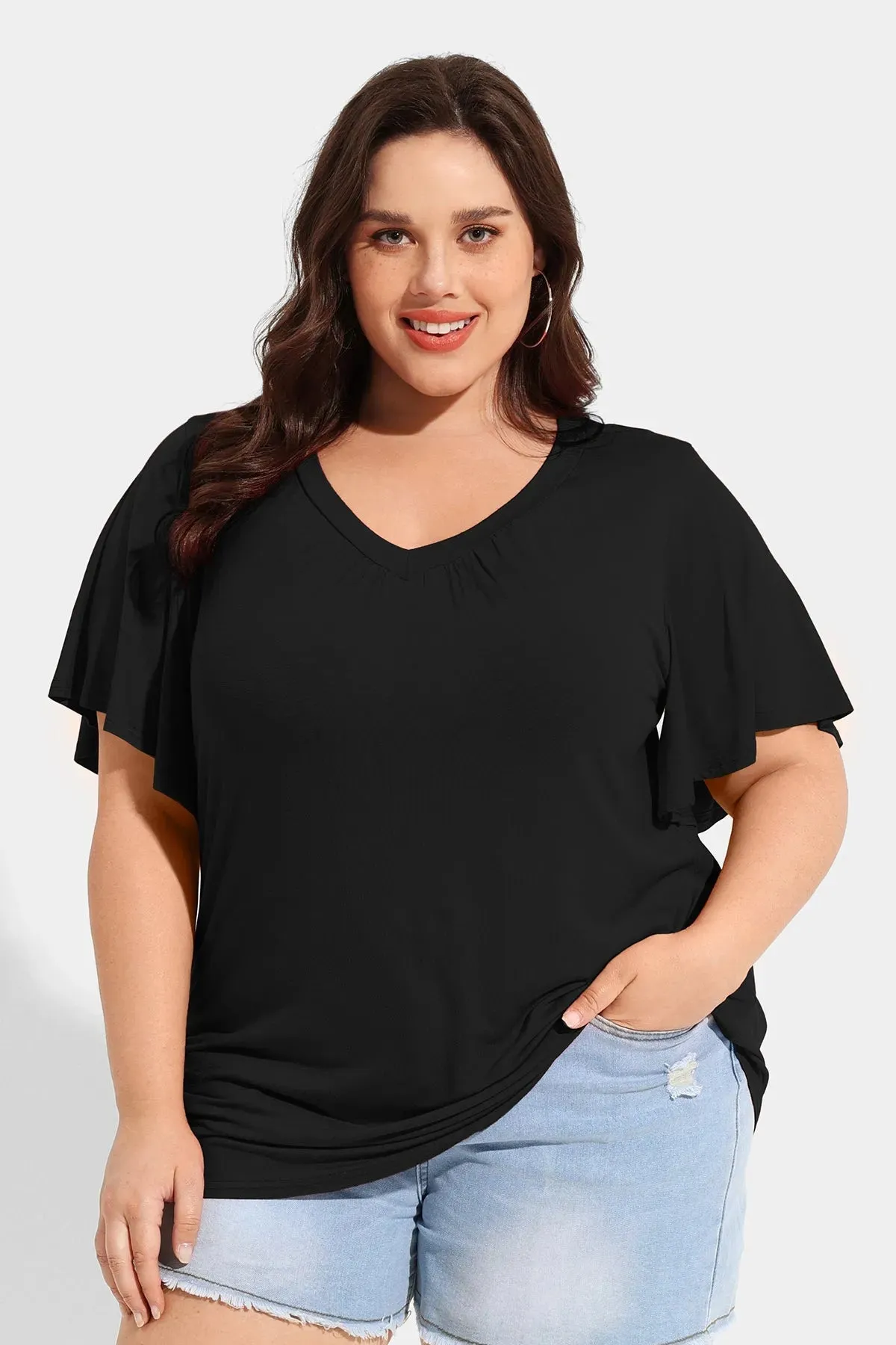 Supersoft Pleated V Neck Solid T-Shirt