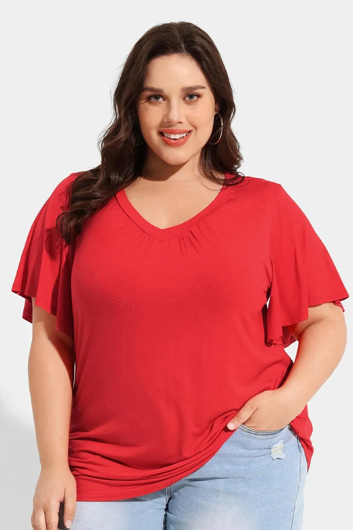 Supersoft Pleated V Neck Solid T-Shirt