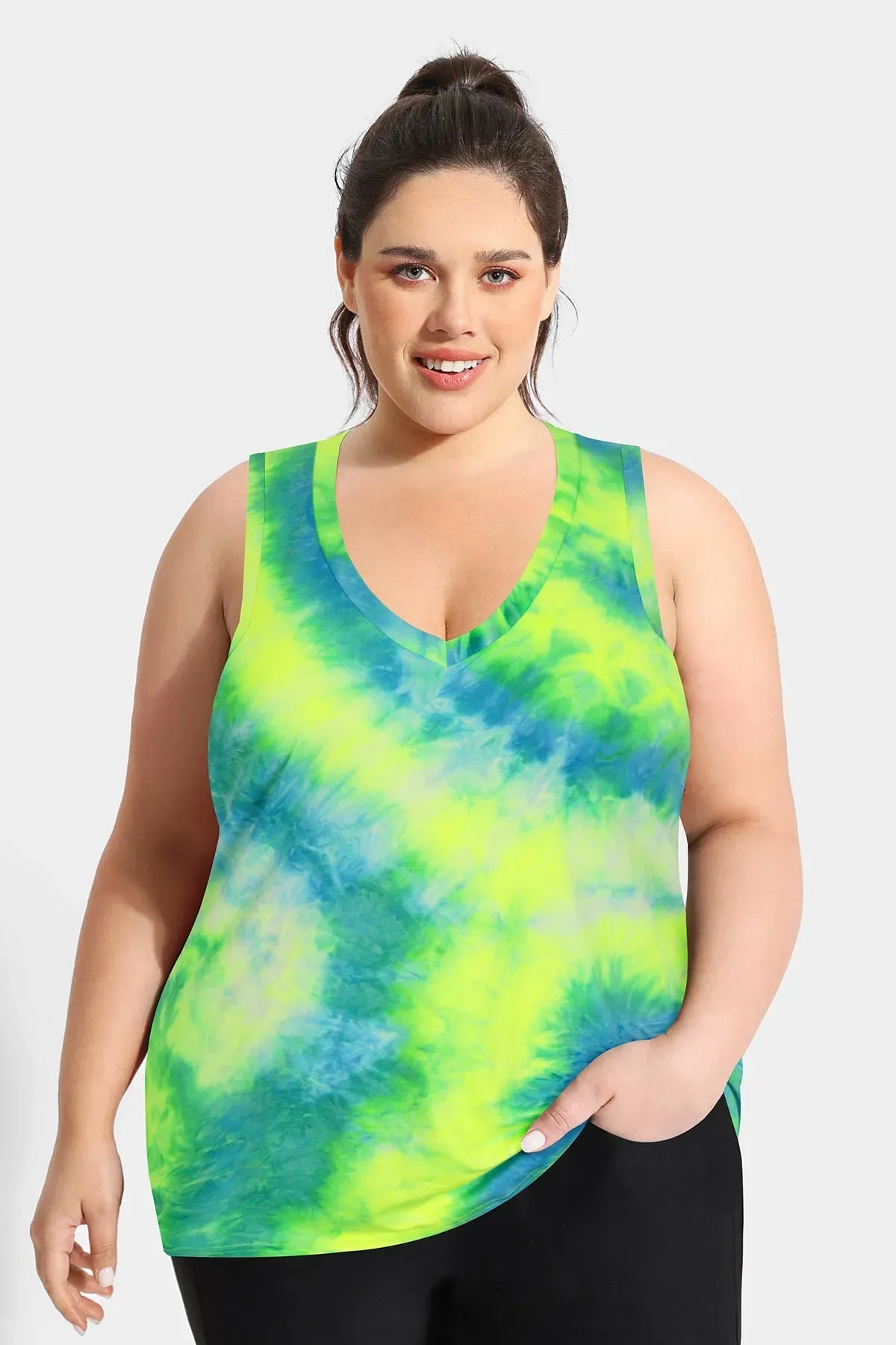 Supersoft Tie Dye Sexy V Neck Tunic Tank Top