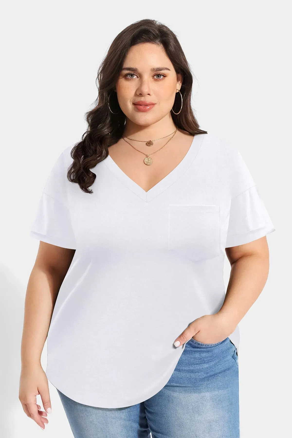 Supersoft White V Neck Tunic Basic T-Shirt