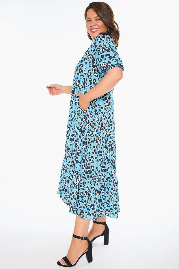 Sylvia Blue Leopard Dress