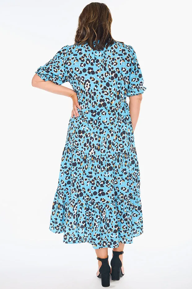 Sylvia Blue Leopard Dress