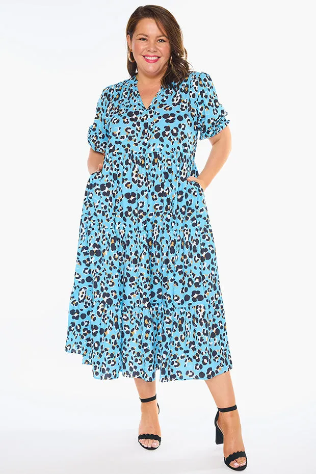 Sylvia Blue Leopard Dress