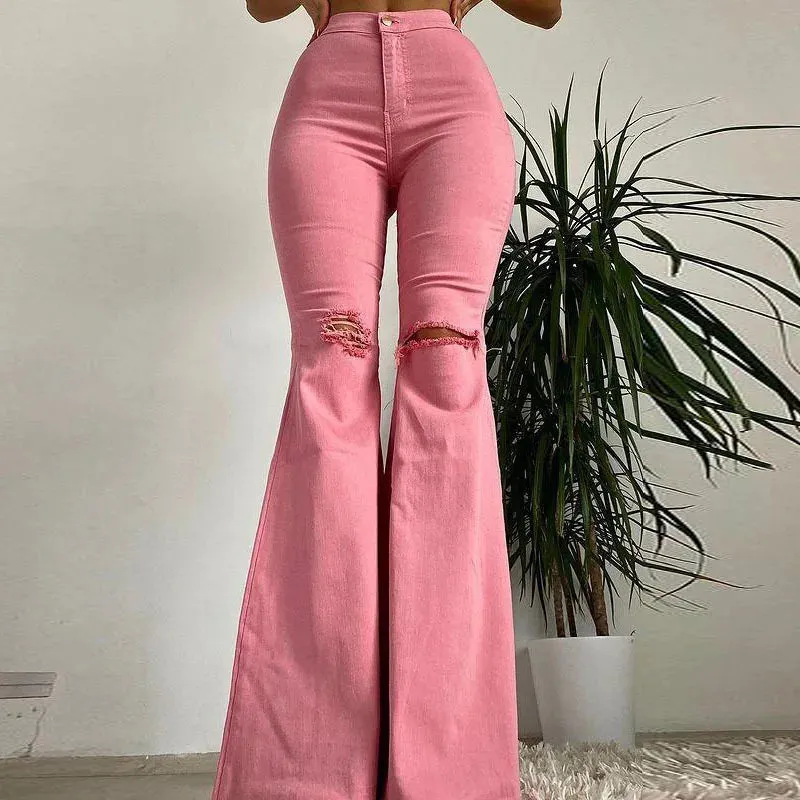 TAVIMART  -  Spring Summer Flare Pants for Woman Ripped Raw Edge Flared Women's Jeans Butt-lifting High Waisted Denim Trousers