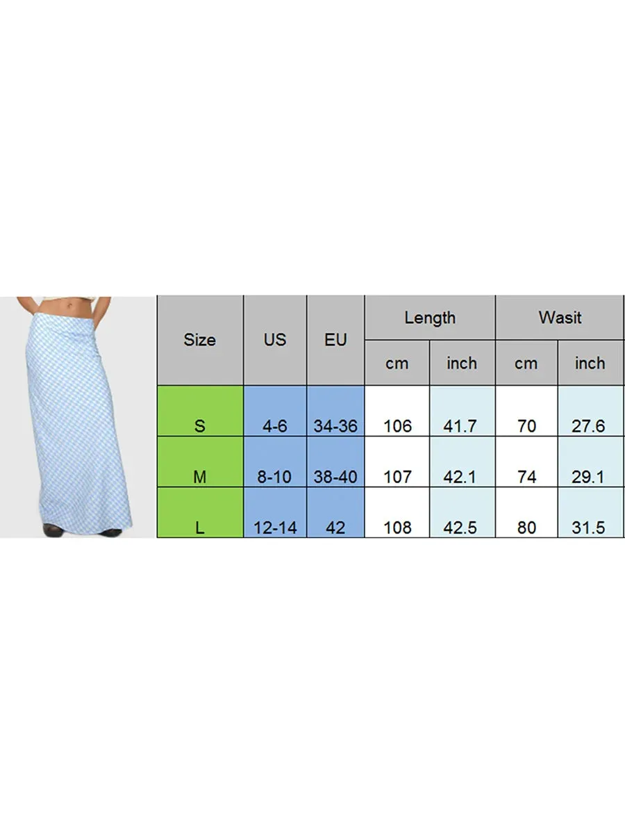 TAVIMART  -  Vintage Blue Maxi Skirt Plaid Print Y2K High Street Women Bodycon Pencil Long Skirts Korean Casual Outfits 2024 Summer