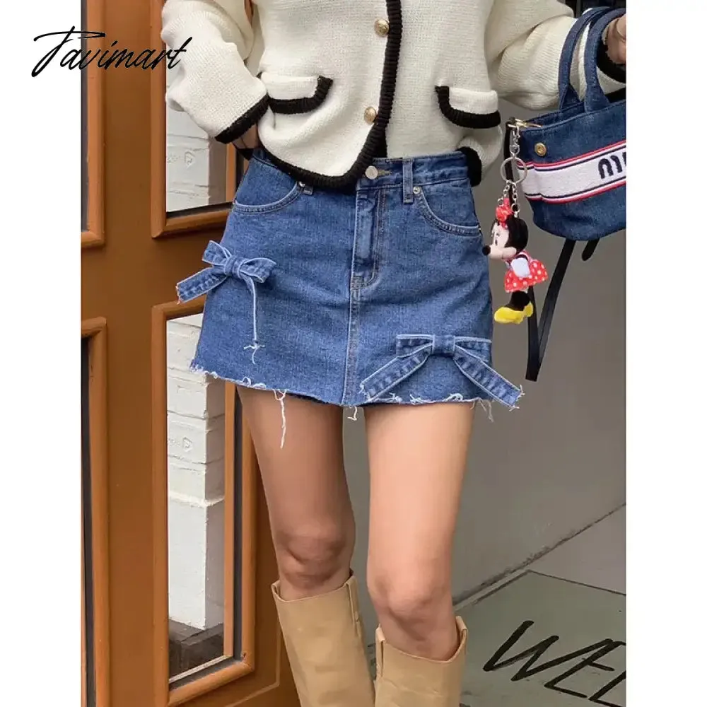 TAVIMART  -  Vintage Y2K Streetwear A-line Bow Sexy Skirts 2024 Summer Women Casual High Waist Slim Hotsweet Mini Denim Short Skirt