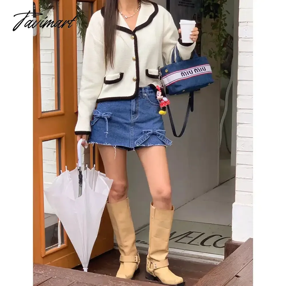 TAVIMART  -  Vintage Y2K Streetwear A-line Bow Sexy Skirts 2024 Summer Women Casual High Waist Slim Hotsweet Mini Denim Short Skirt