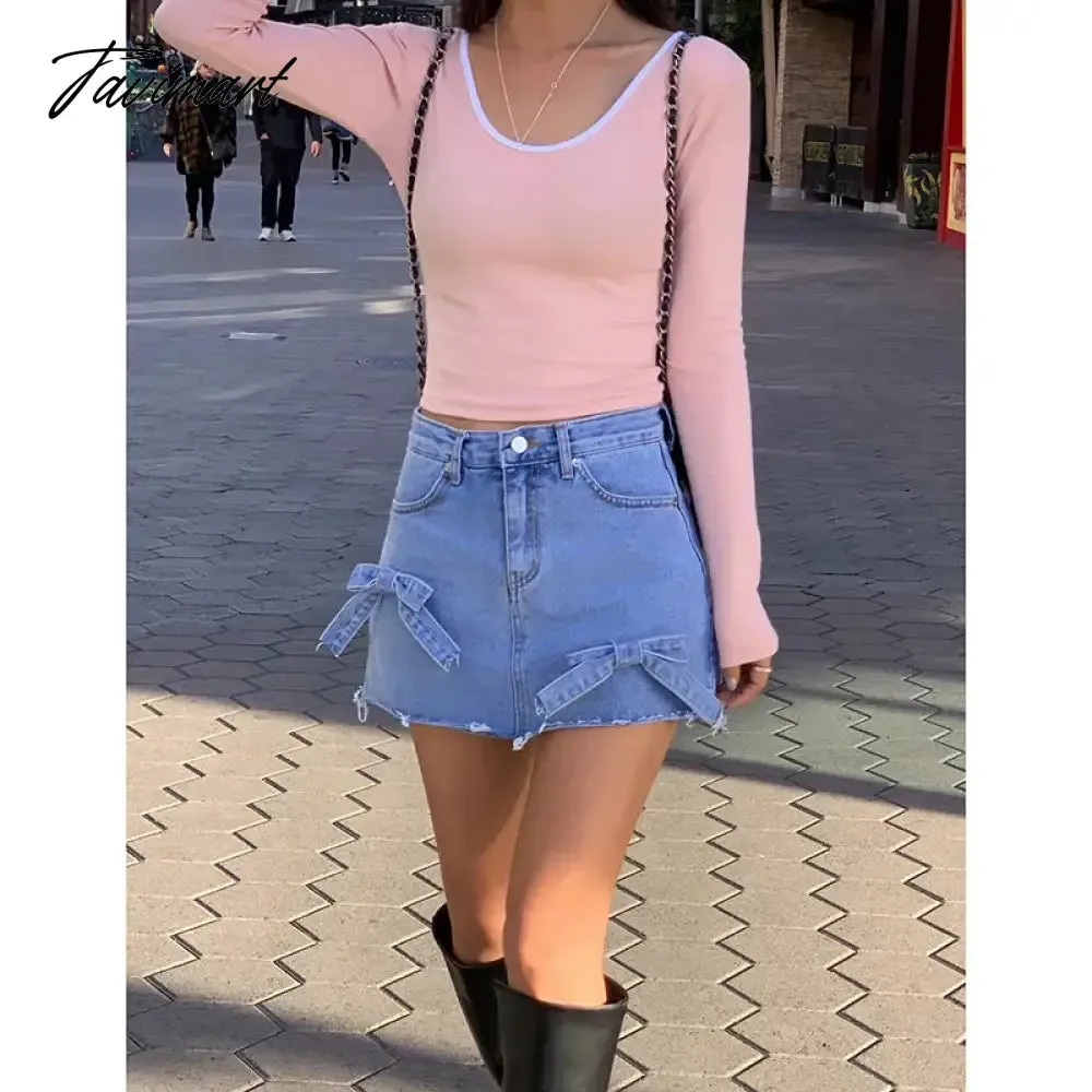 TAVIMART  -  Vintage Y2K Streetwear A-line Bow Sexy Skirts 2024 Summer Women Casual High Waist Slim Hotsweet Mini Denim Short Skirt