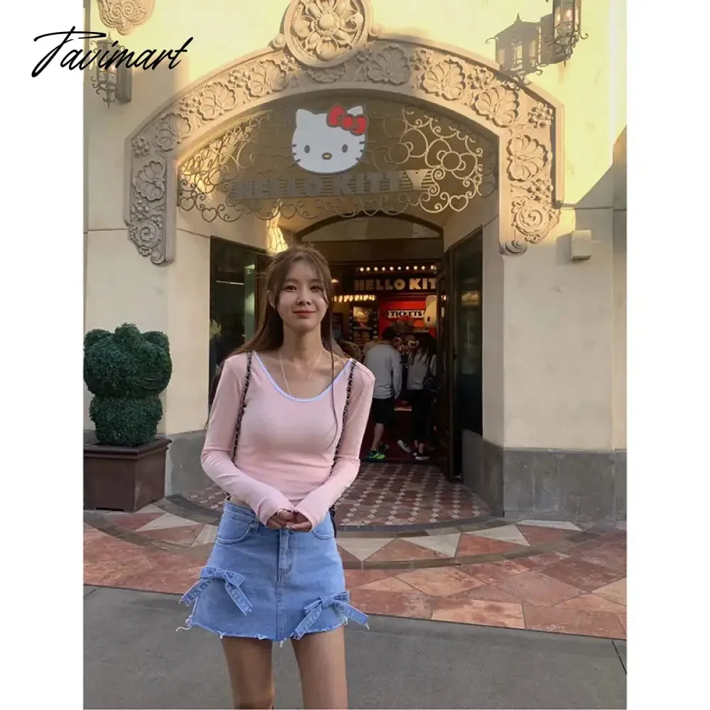 TAVIMART  -  Vintage Y2K Streetwear A-line Bow Sexy Skirts 2024 Summer Women Casual High Waist Slim Hotsweet Mini Denim Short Skirt