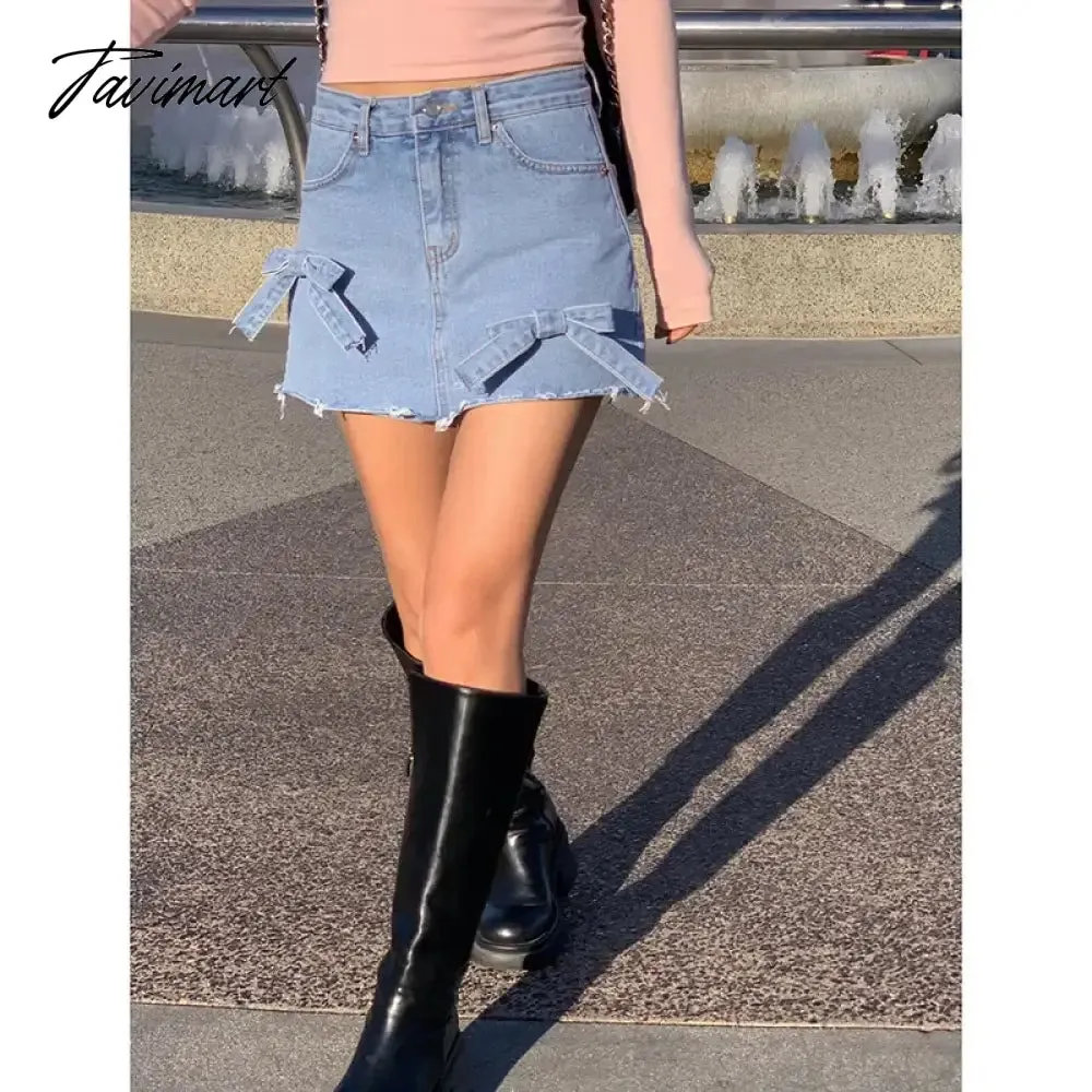 TAVIMART  -  Vintage Y2K Streetwear A-line Bow Sexy Skirts 2024 Summer Women Casual High Waist Slim Hotsweet Mini Denim Short Skirt