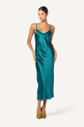 TAYLOR MIDI SILK SLIP DRESS | MARINE TEAL