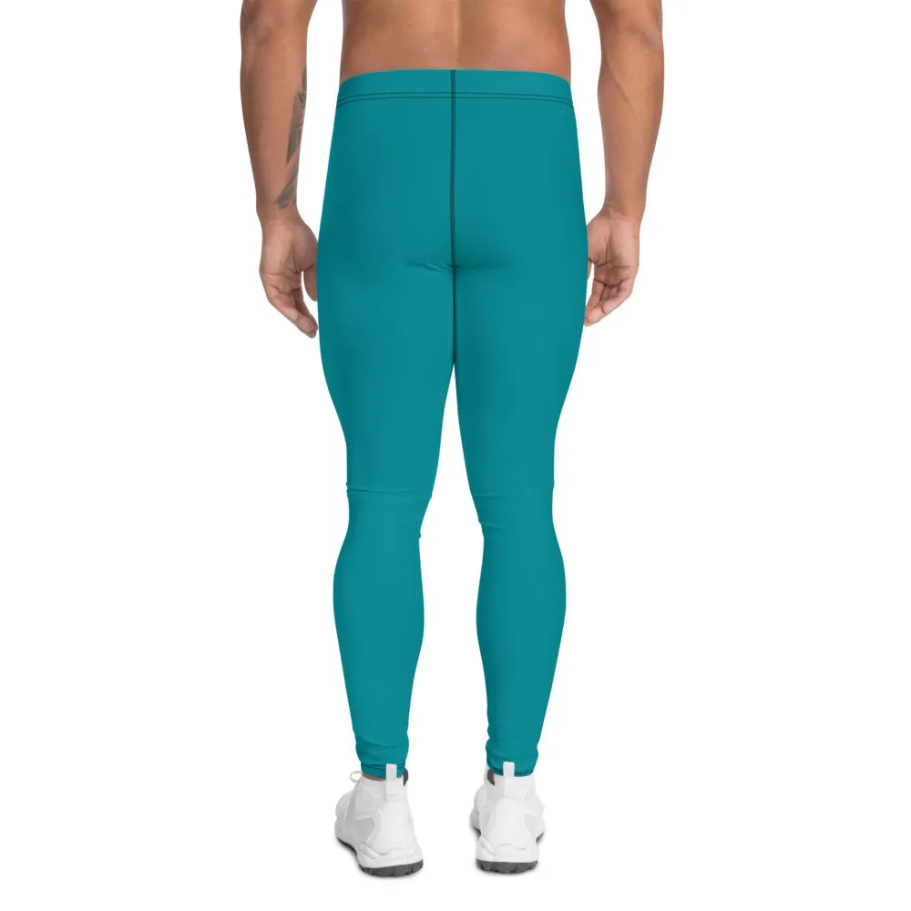 Teal Blue Men's Leggings, Solid Color Meggings Compression Tights-Made in USA/EU