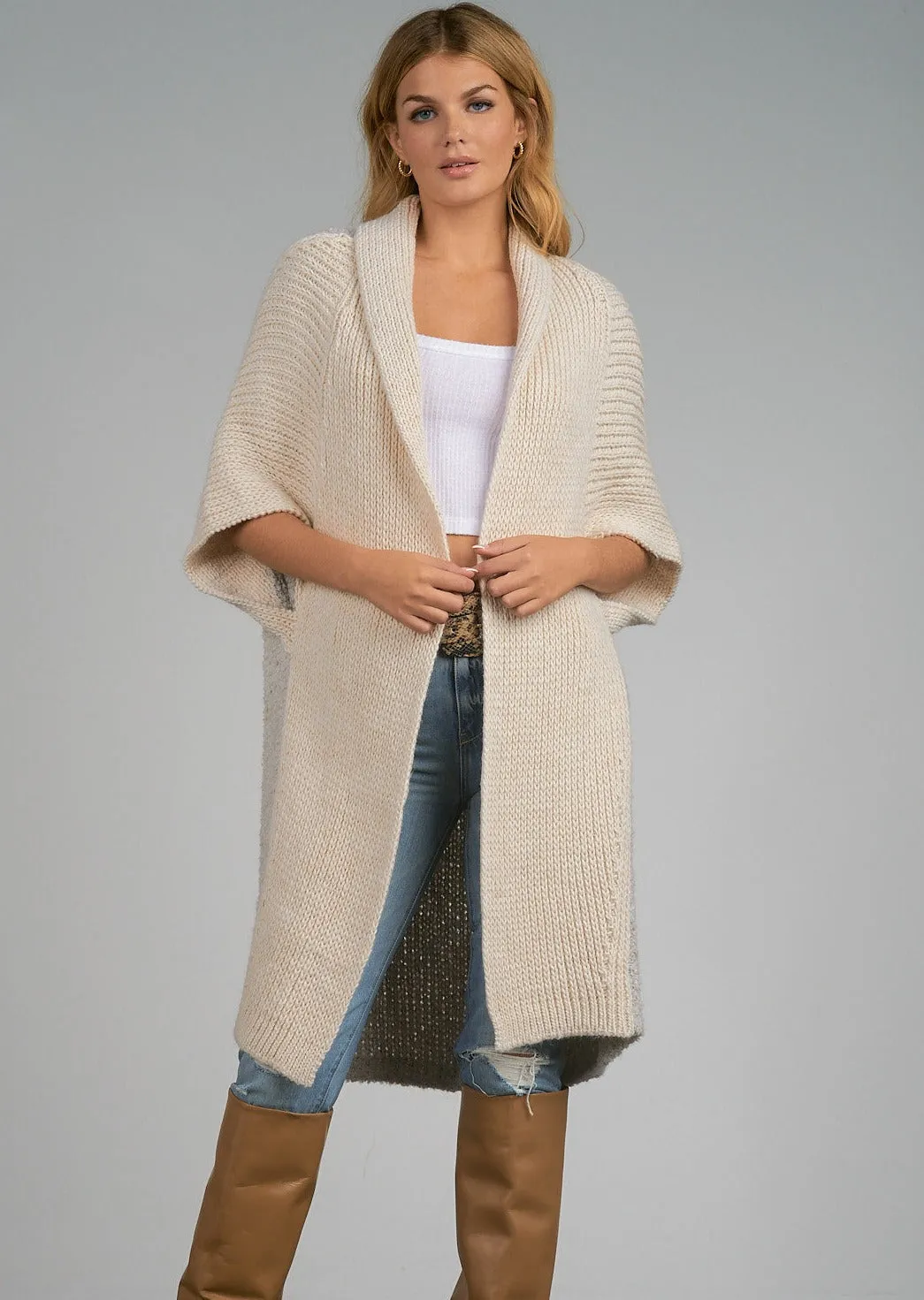 The Cliff Two Tone Cardigan by Elan - Oatmeal/Grey