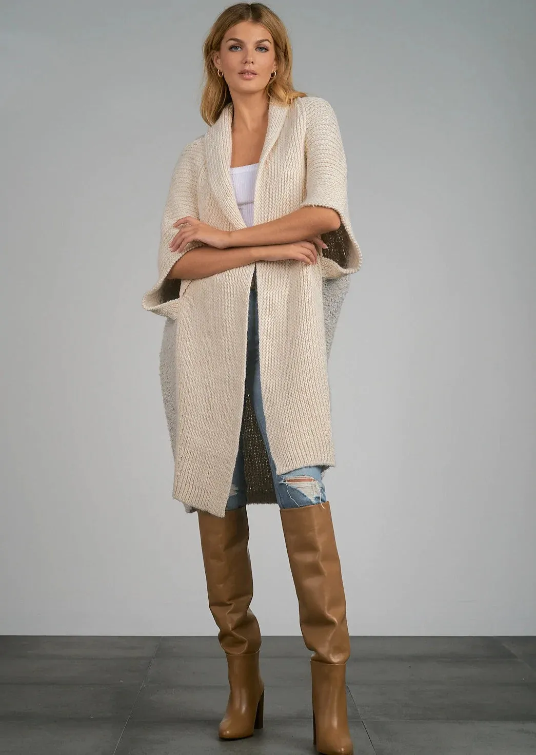 The Cliff Two Tone Cardigan by Elan - Oatmeal/Grey