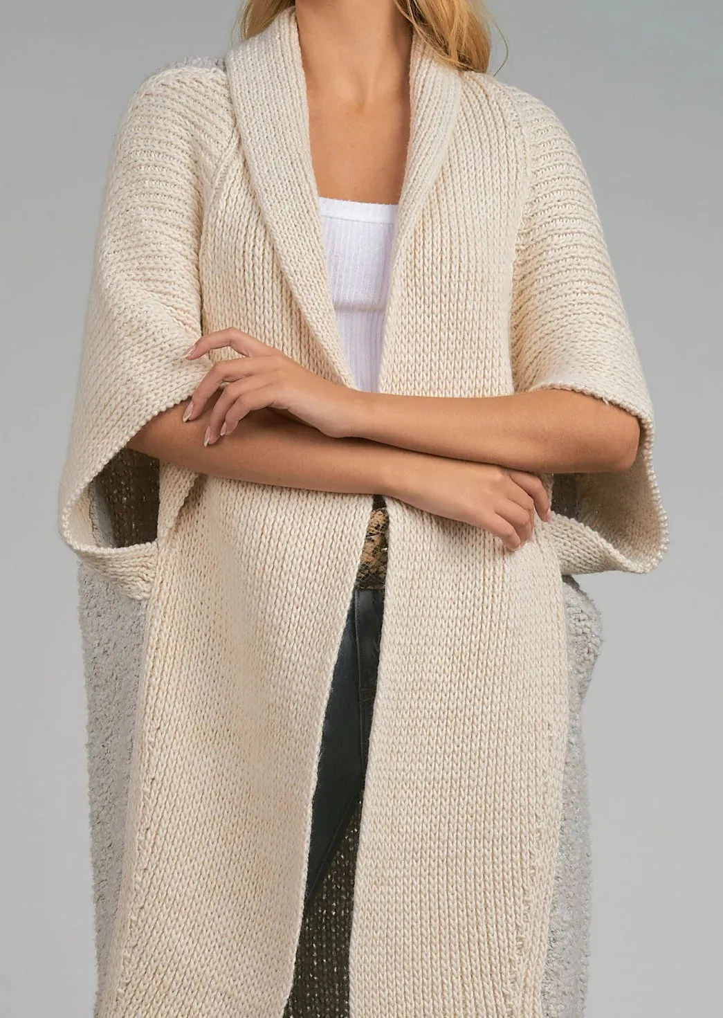 The Cliff Two Tone Cardigan by Elan - Oatmeal/Grey