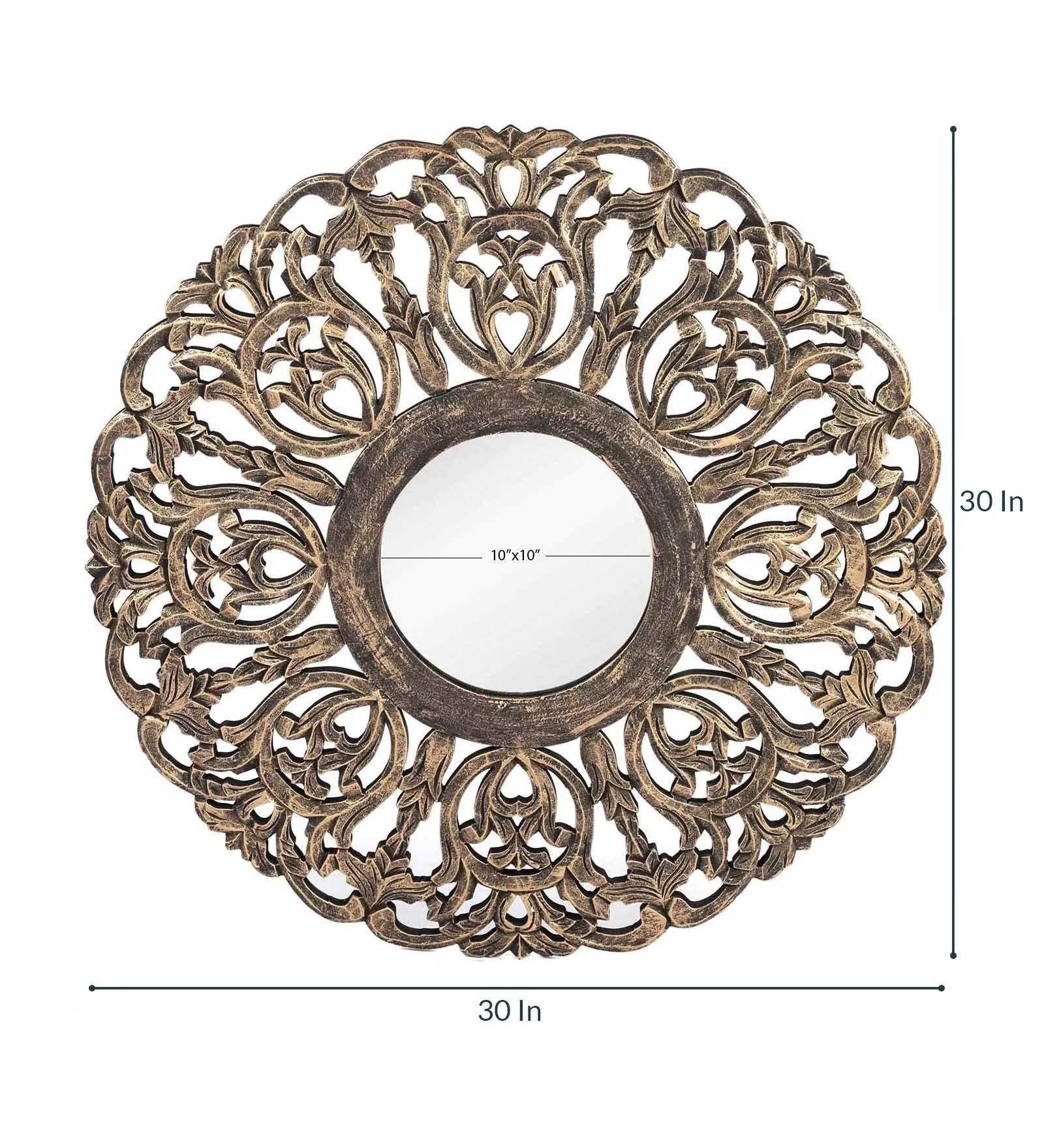 THE URBAN STORE Decorative Hand Crafted Wooden Mirror Frame in Antique Gold Finish (TUS-MR-07)