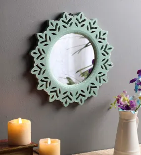 THE URBAN STORE Decorative Hand Crafted Wooden Round Shape Vanity Wall Mirror Glass for Living Room, Bathroom, Bedroom (14"x14" Inches)