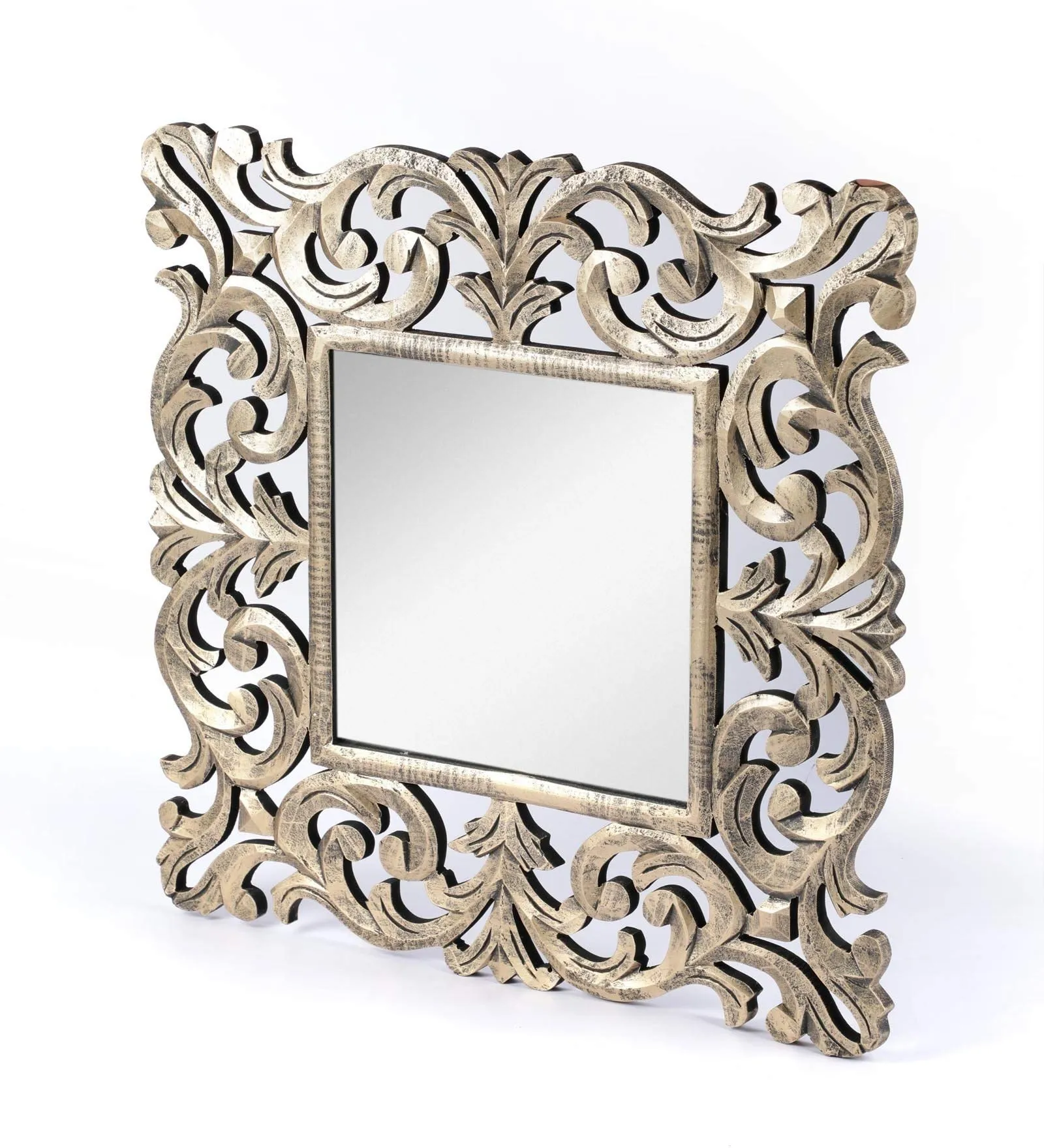 The Urban Store Wood Decorative Hand Crafted Mirror, 24 X Inch (Gold), Square, Wall Mount, Framed