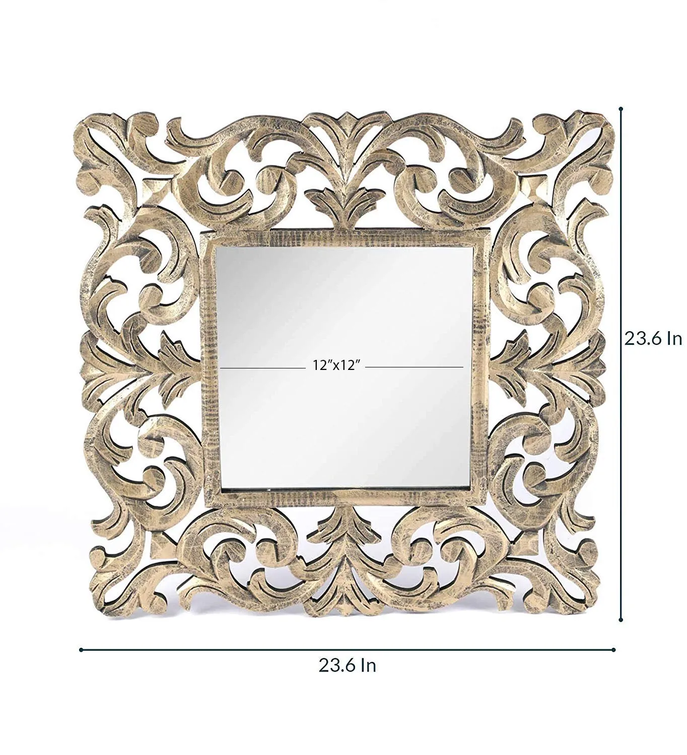 The Urban Store Wood Decorative Hand Crafted Mirror, 24 X Inch (Gold), Square, Wall Mount, Framed