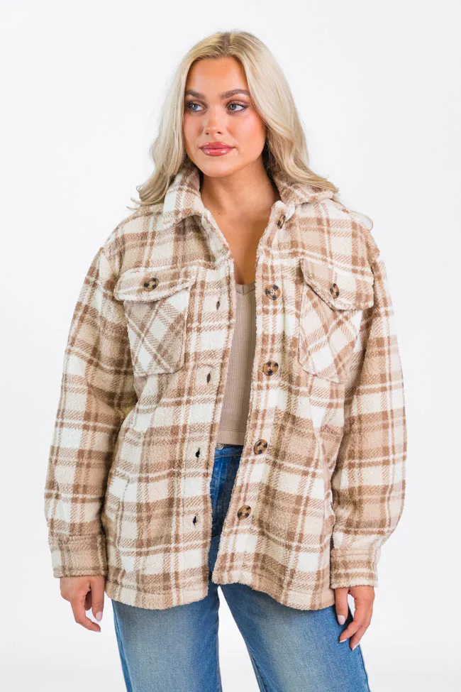 Through The Leaves Khaki Sherpa Plaid Shacket FINAL SALE