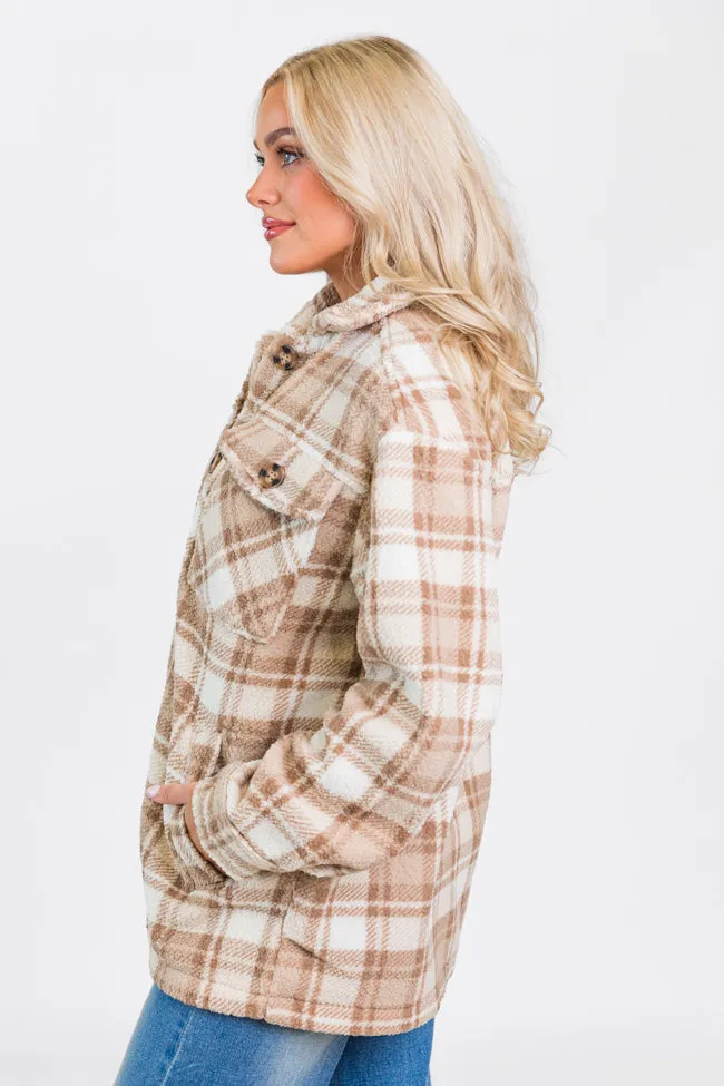 Through The Leaves Khaki Sherpa Plaid Shacket FINAL SALE