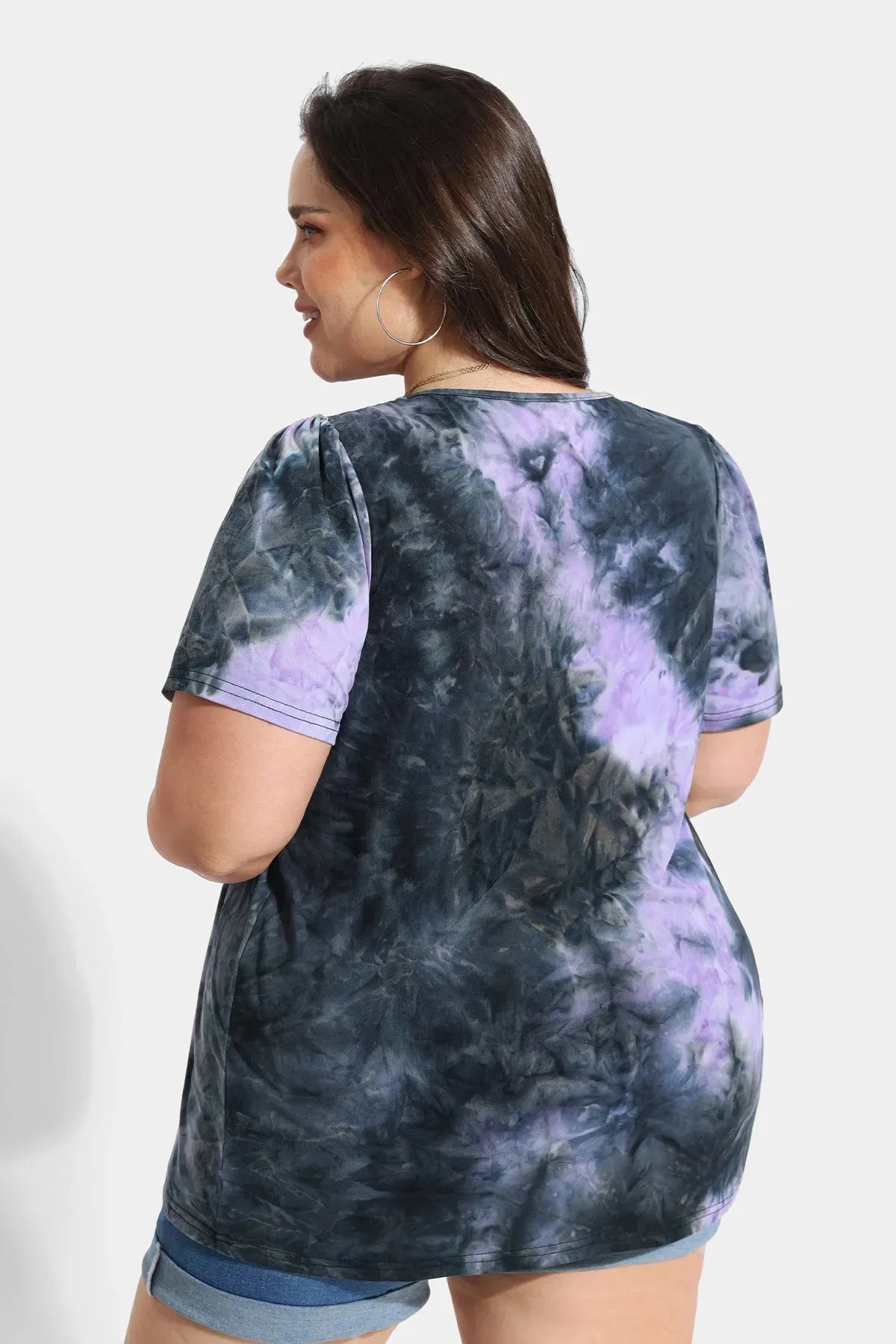 Tie Dye Crewneck Pleated Tunic T-Shirt